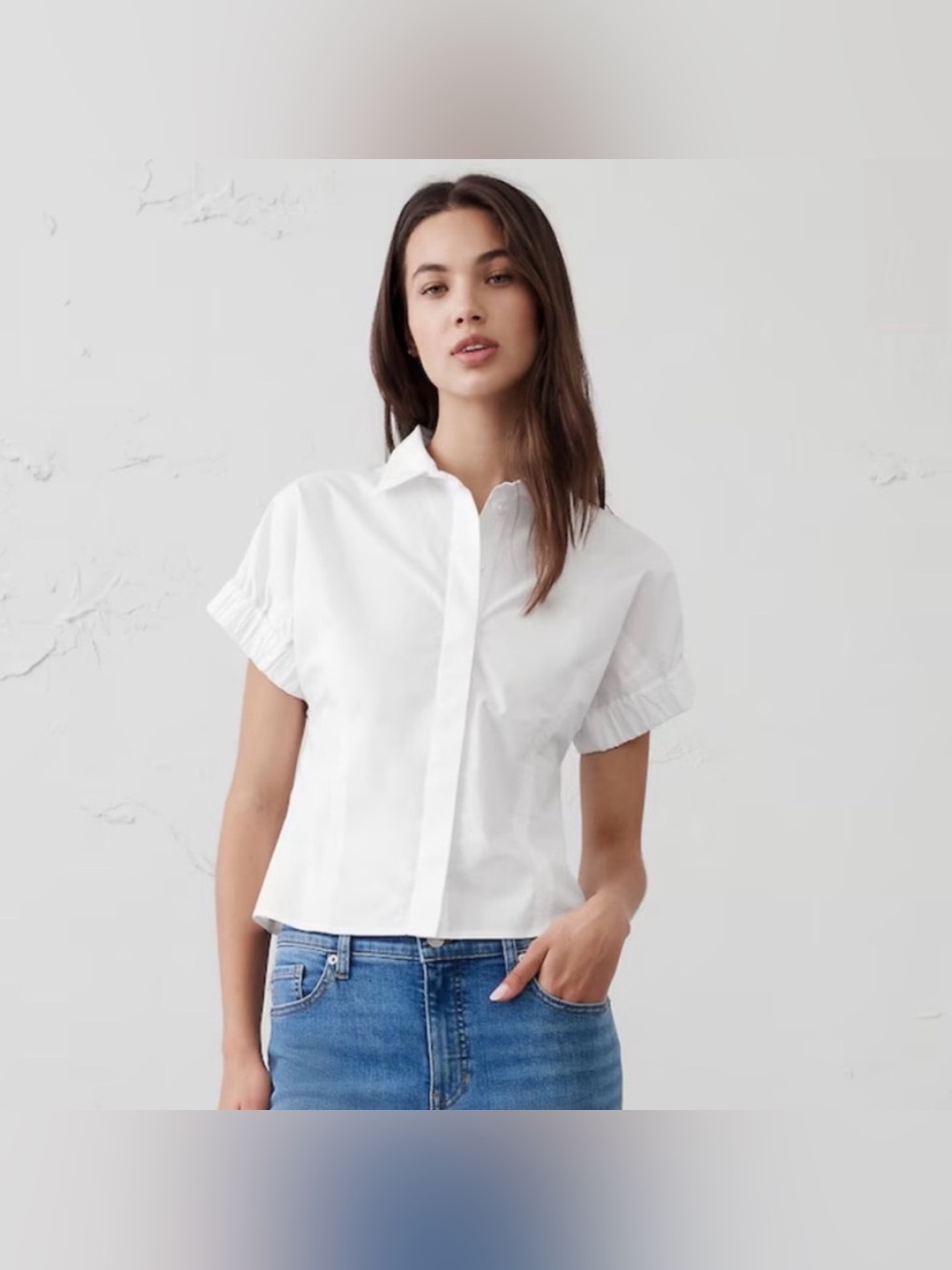 Banana Republic White Seamed Poplin Short Sleeve Shirt Blouse Size S